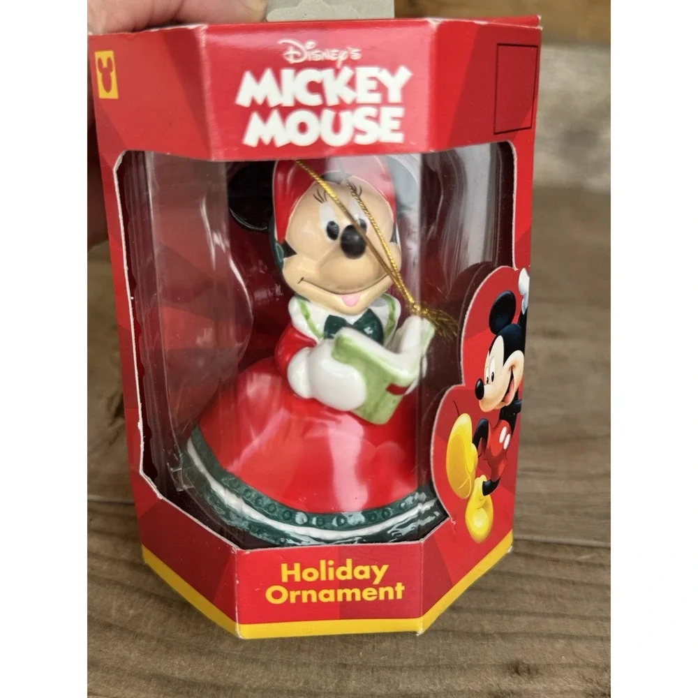 1999 Enesco Disney Minnie Mickey Mouse Work Holiday Ornament Reading Book 882062